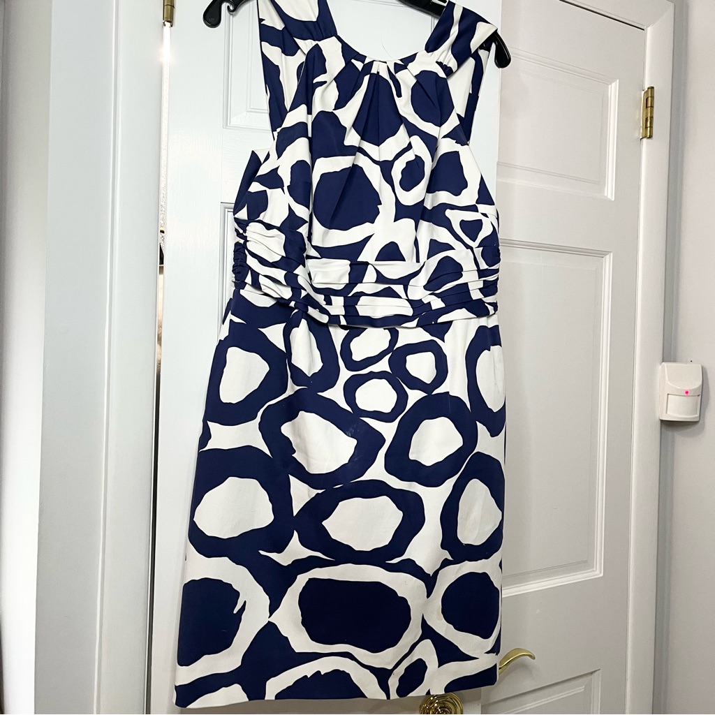 David Meister Cotton White And Blue Midi Dress